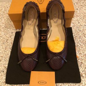 Tod's Python Embossed Leather Ladies Ballet Flat Size 8.5